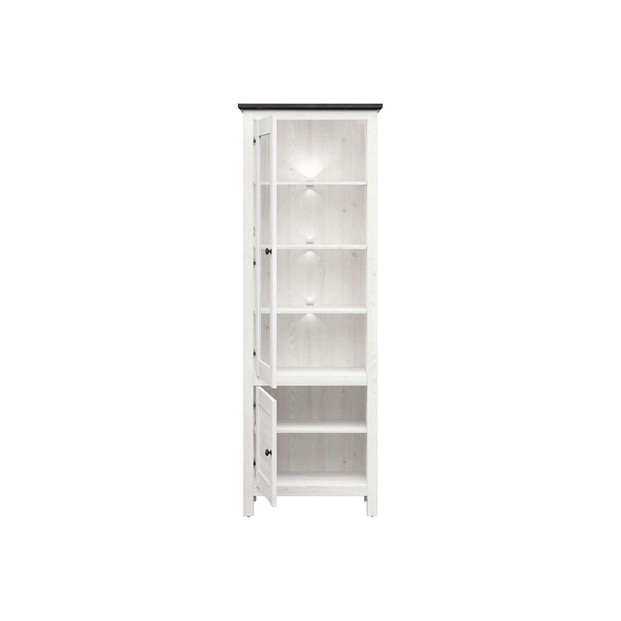 Vitrina HESEN, alb/pin larico, PAL melaminat/sticla securizata, 71x44x203 cm