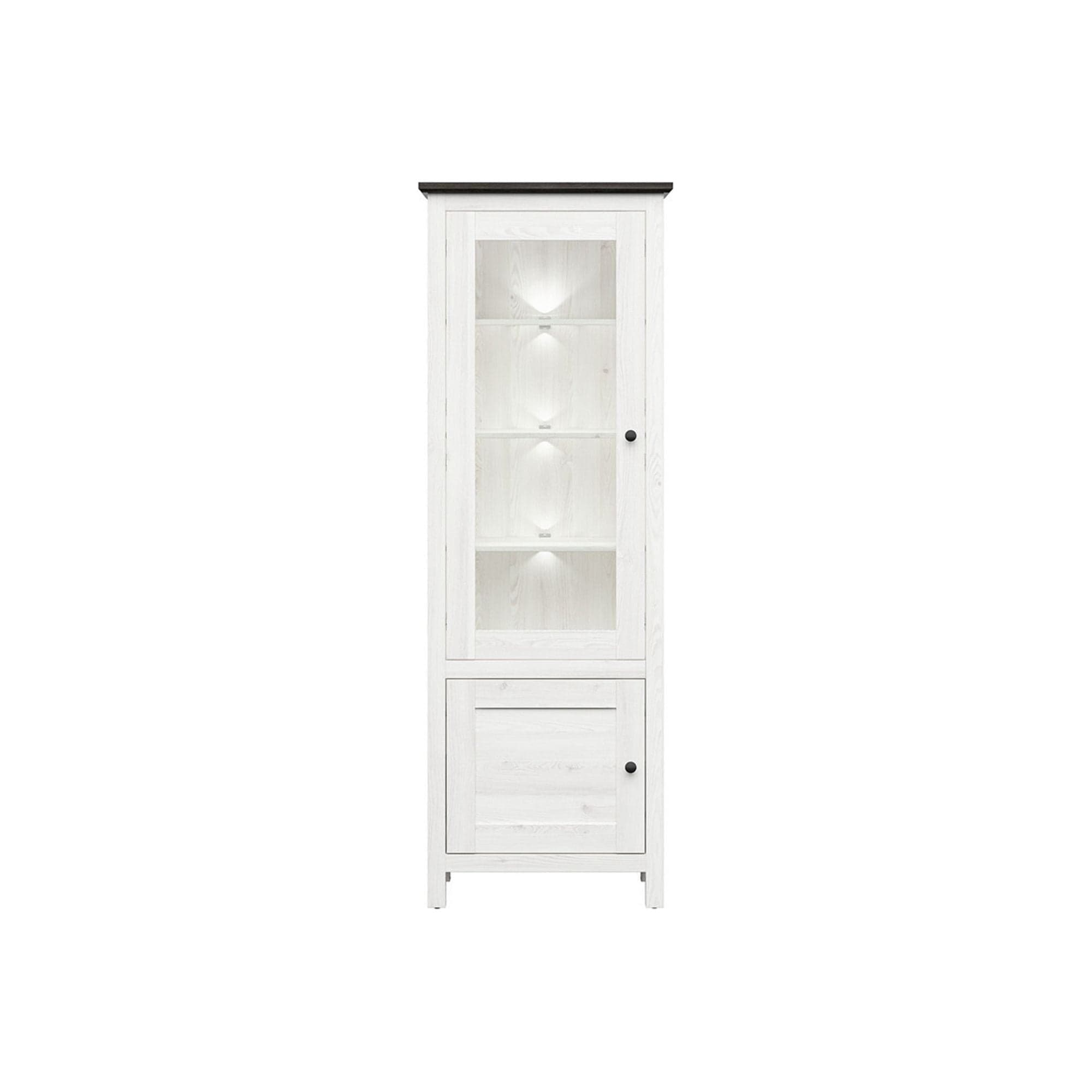 Vitrina HESEN, alb/pin larico, PAL melaminat/sticla securizata, 71x44x203 cm
