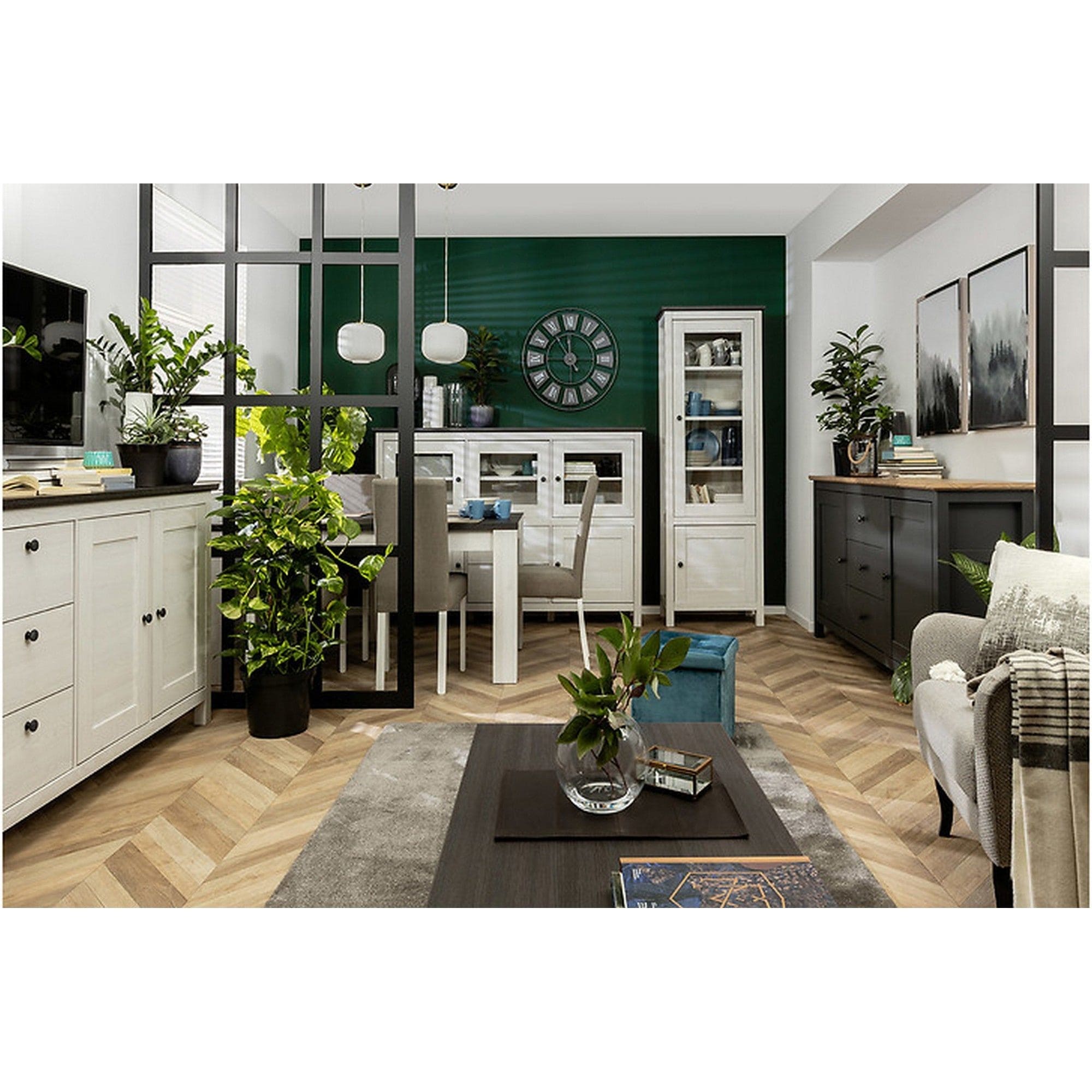 Vitrina HESEN, alb/pin larico, PAL melaminat/sticla securizata, 71x44x203 cm