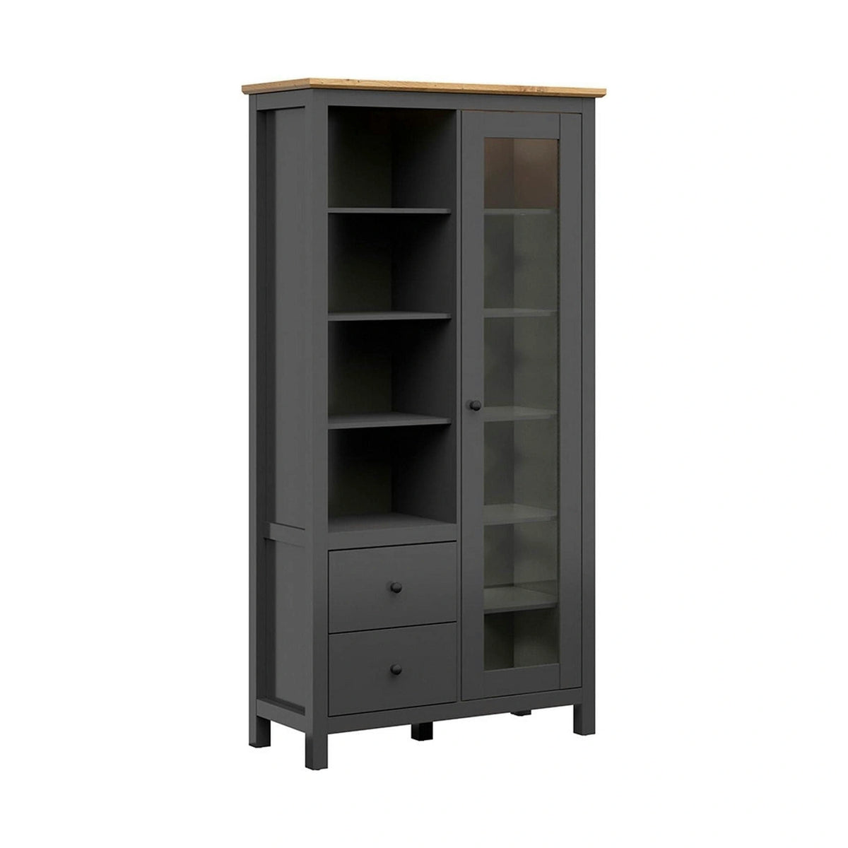 Vitrina HESEN, gri grafit/stejar artisan, PAL melaminat/sticla securizata, 106x44x203 cm