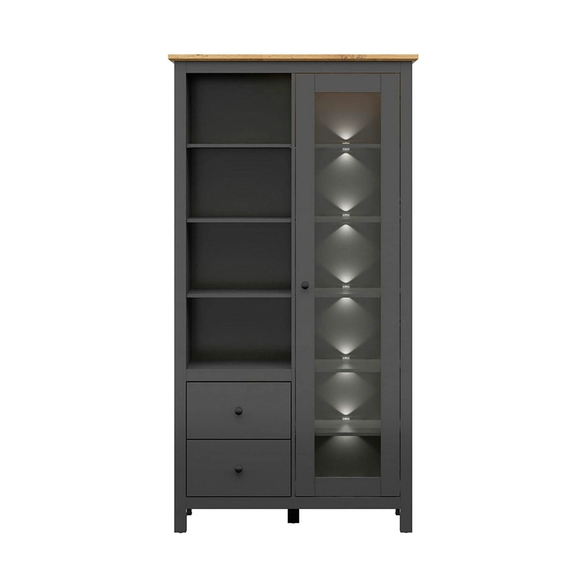 Vitrina HESEN, gri grafit/stejar artisan, PAL melaminat/sticla securizata, 106x44x203 cm