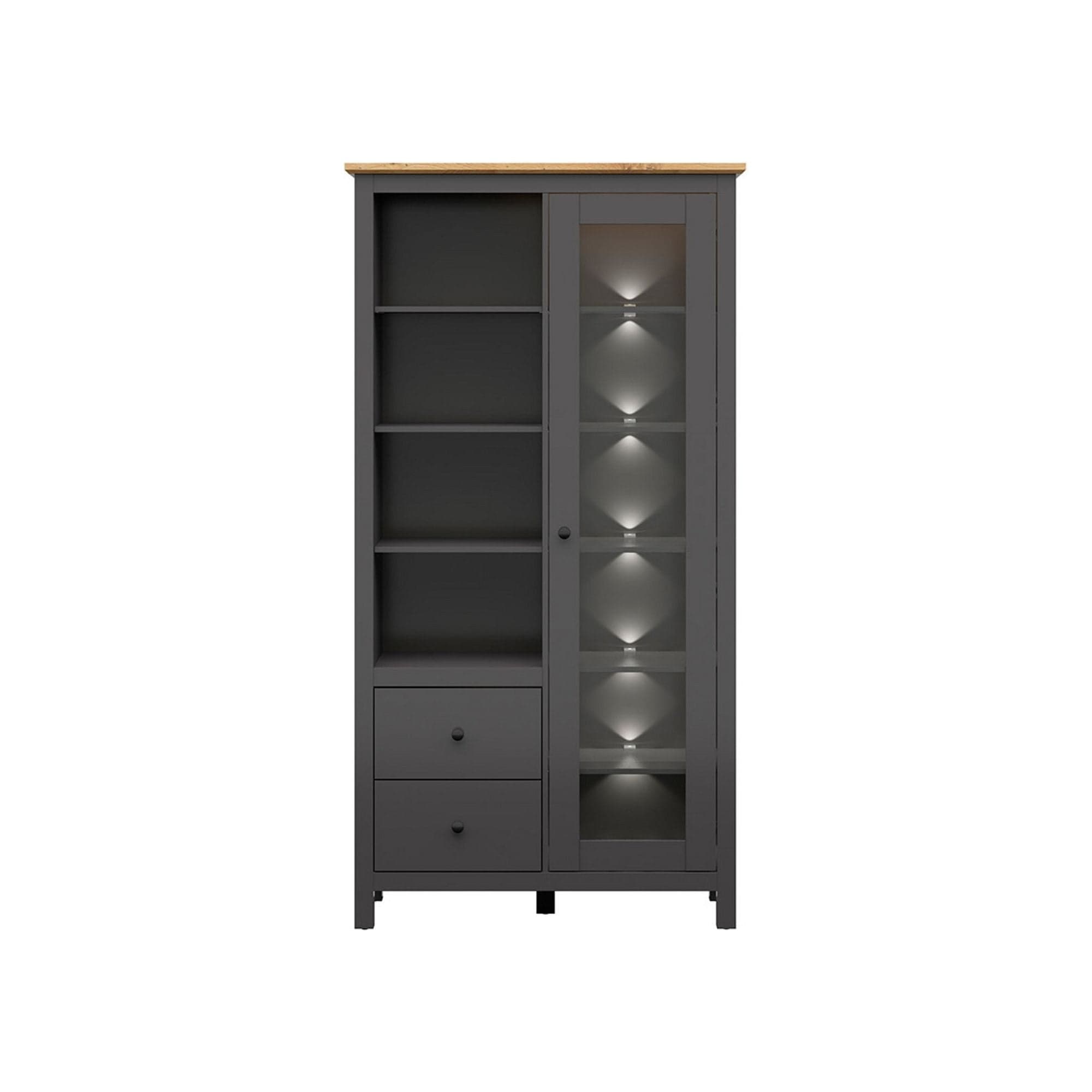 Vitrina HESEN, gri grafit/stejar artisan, PAL melaminat/sticla securizata, 106x44x203 cm