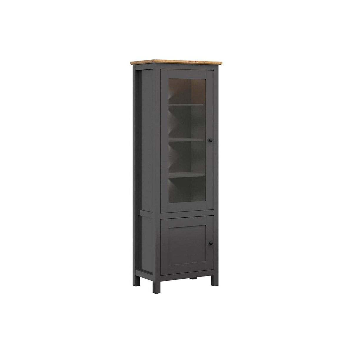 Vitrina HESEN, gri grafit/stejar artisan, PAL melaminat/sticla securizata, 71x44x203 cm