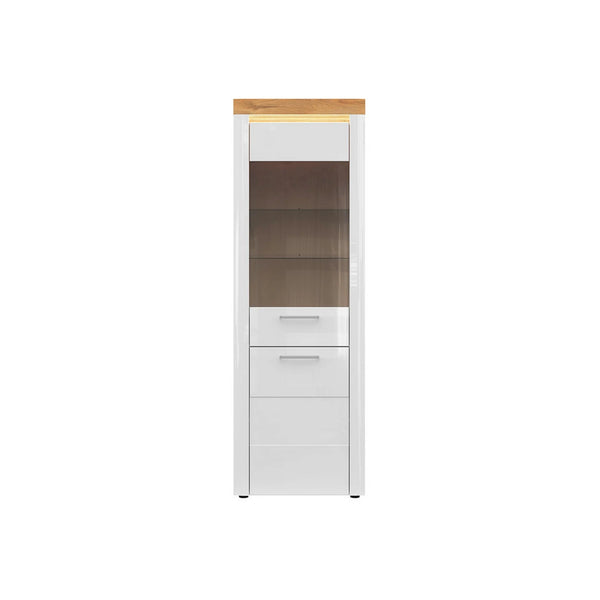 Vitrina HORTON, alb lucios, PAL laminat/sticla, 68x42x205 cm