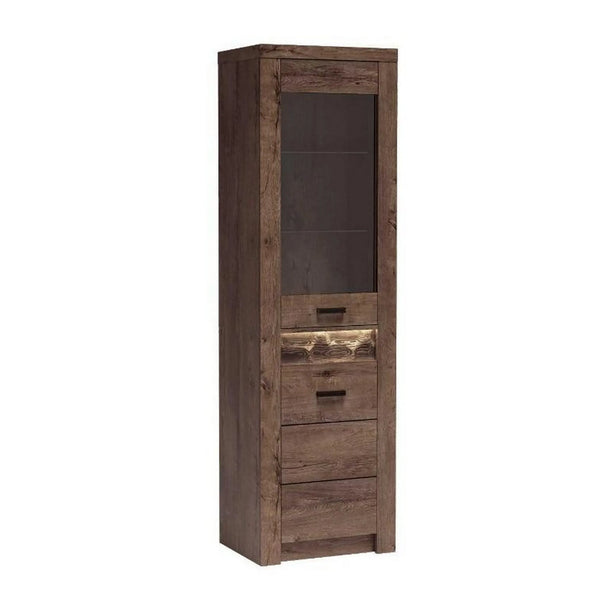 Vitrina INDIANAPOLIS I4, frasin inchis, PAL laminat/furnir ABS/metal, 56x42x192 cm