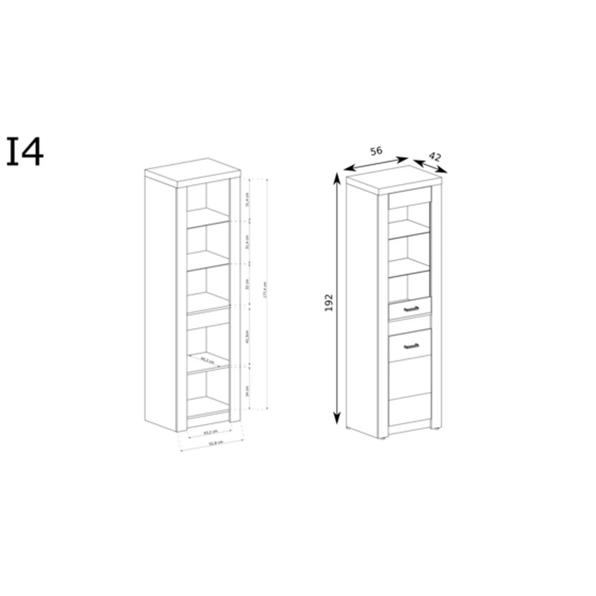 Vitrina INDIANAPOLIS I4, frasin inchis, PAL laminat/furnir ABS/metal, 56x42x192 cm