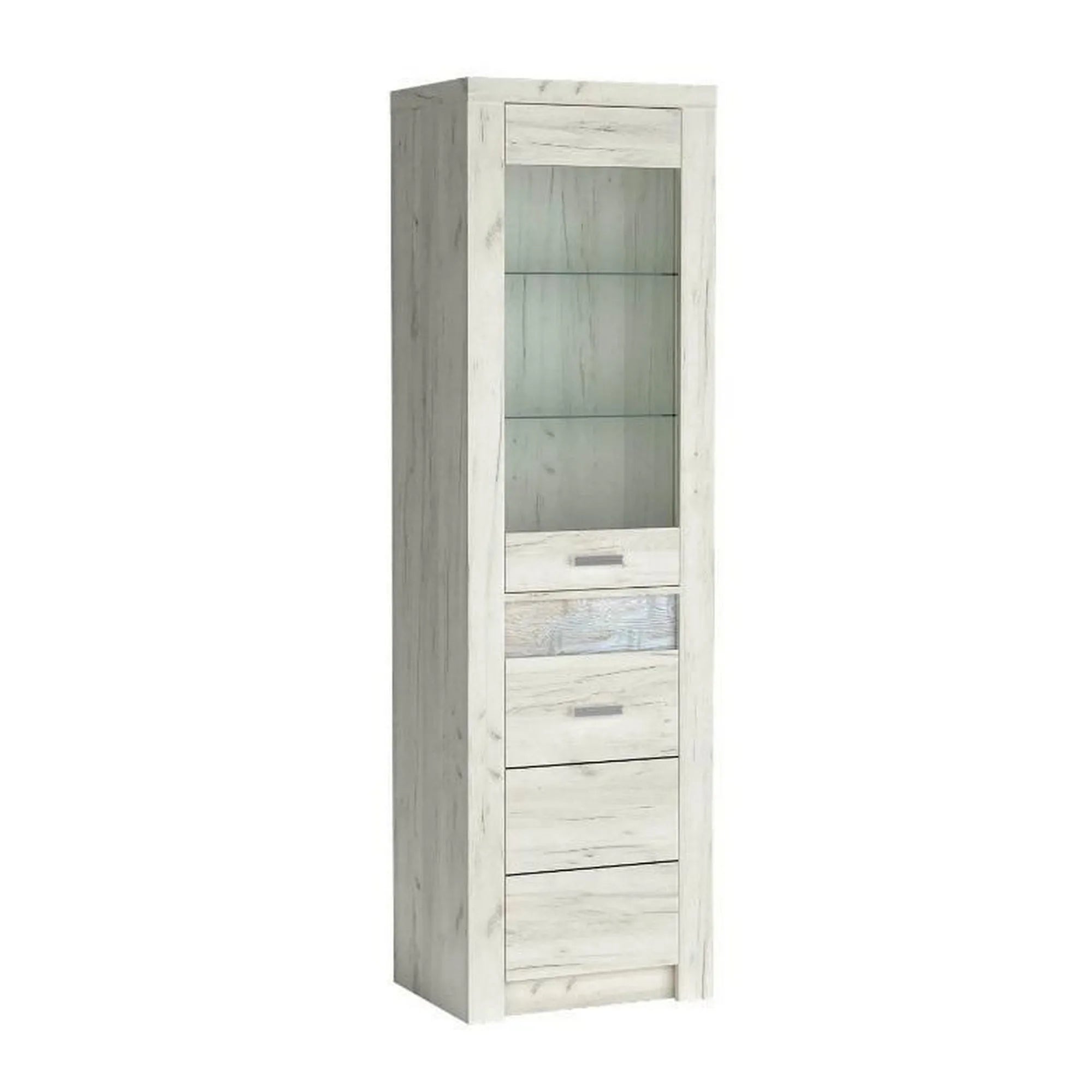 Vitrina INDIANAPOLIS I4, stejar craft alb, PAL laminat/furnir ABS/metal, 56x42x192 cm