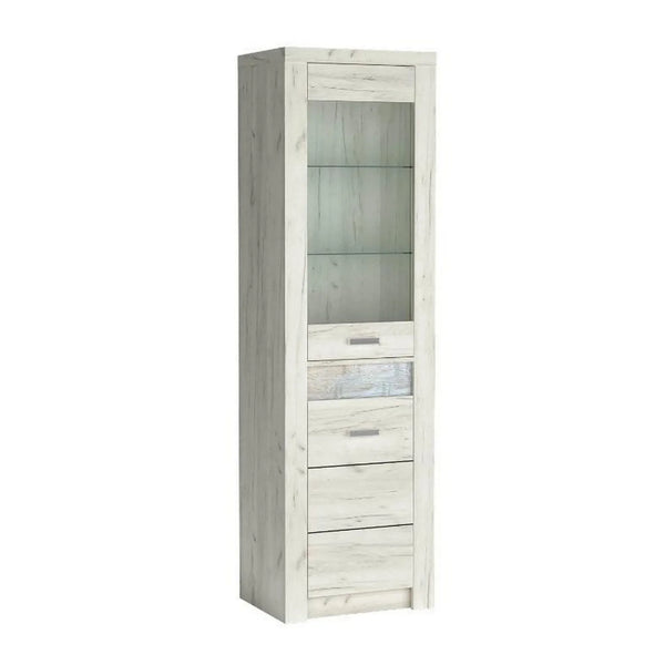 Vitrina INDIANAPOLIS I4, stejar craft alb, PAL laminat/furnir ABS/metal, 56x42x192 cm