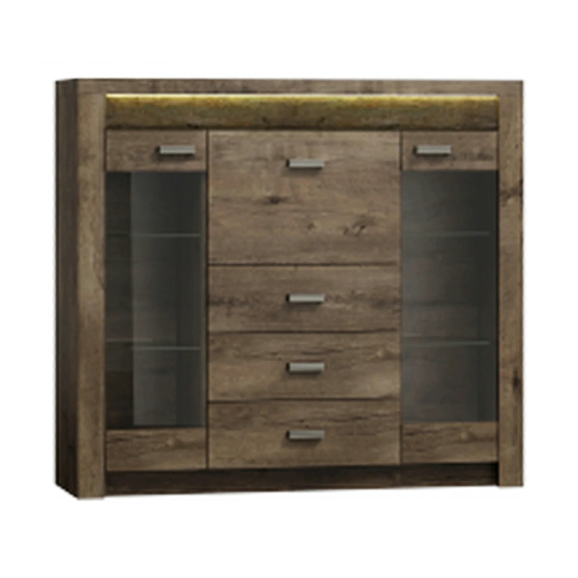 Vitrina INDIANAPOLIS I8, frasin inchis, PAL laminat/furnir ABS/metal, 137x42x122 cm