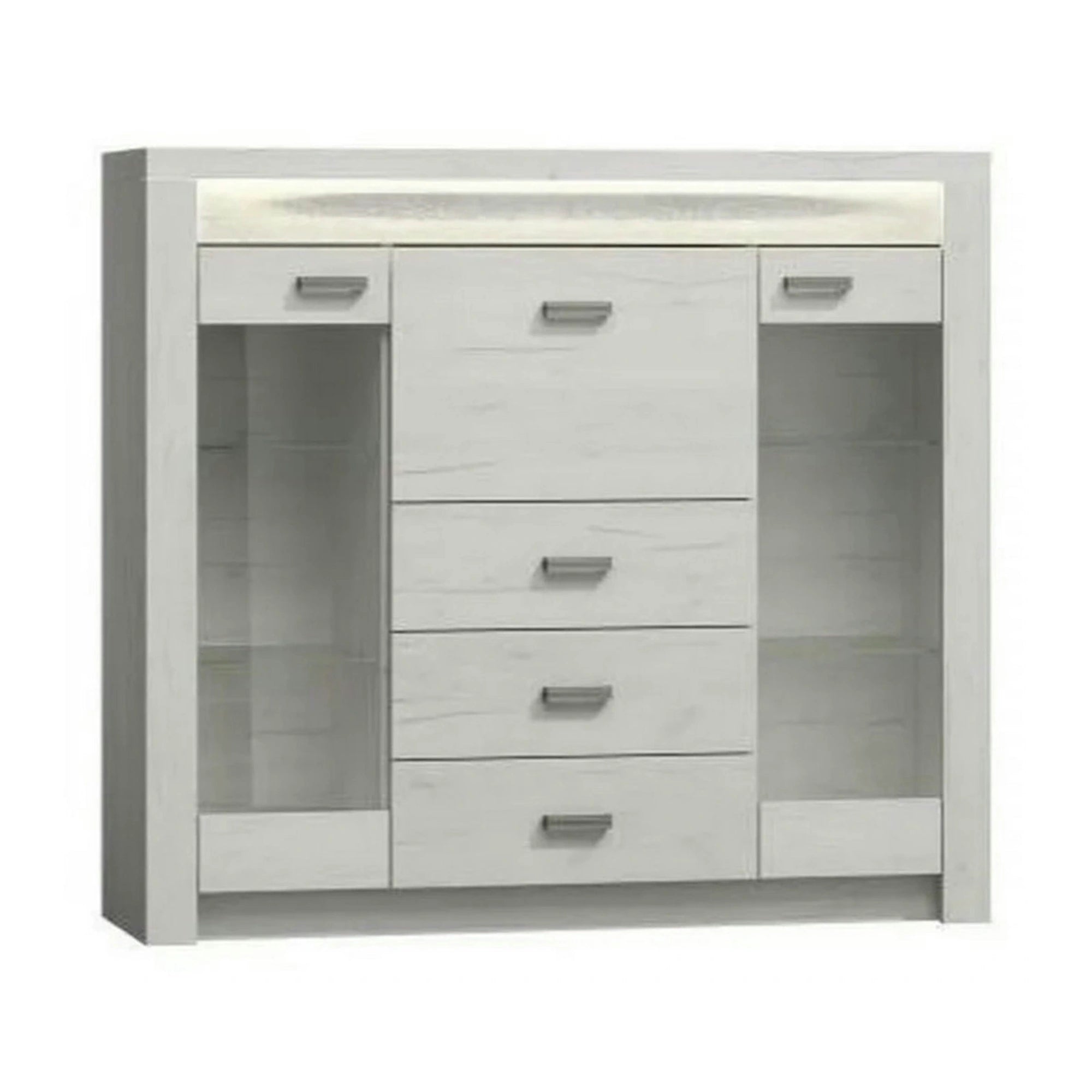 Vitrina INDIANAPOLIS I8, stejar craft alb, PAL laminat, 137x42x122 cm