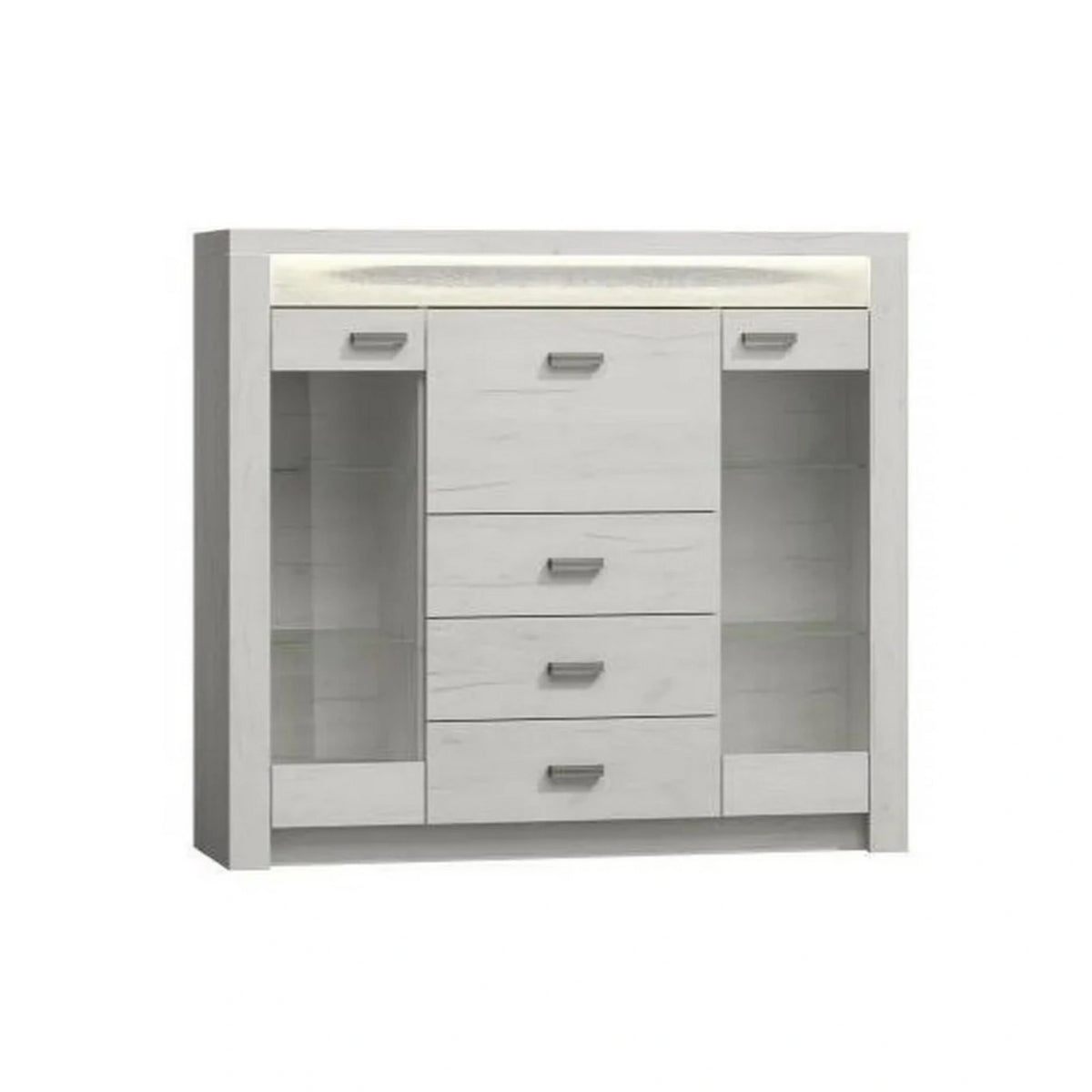 Vitrina INDIANAPOLIS I8, stejar craft alb, PAL laminat, 137x42x122 cm