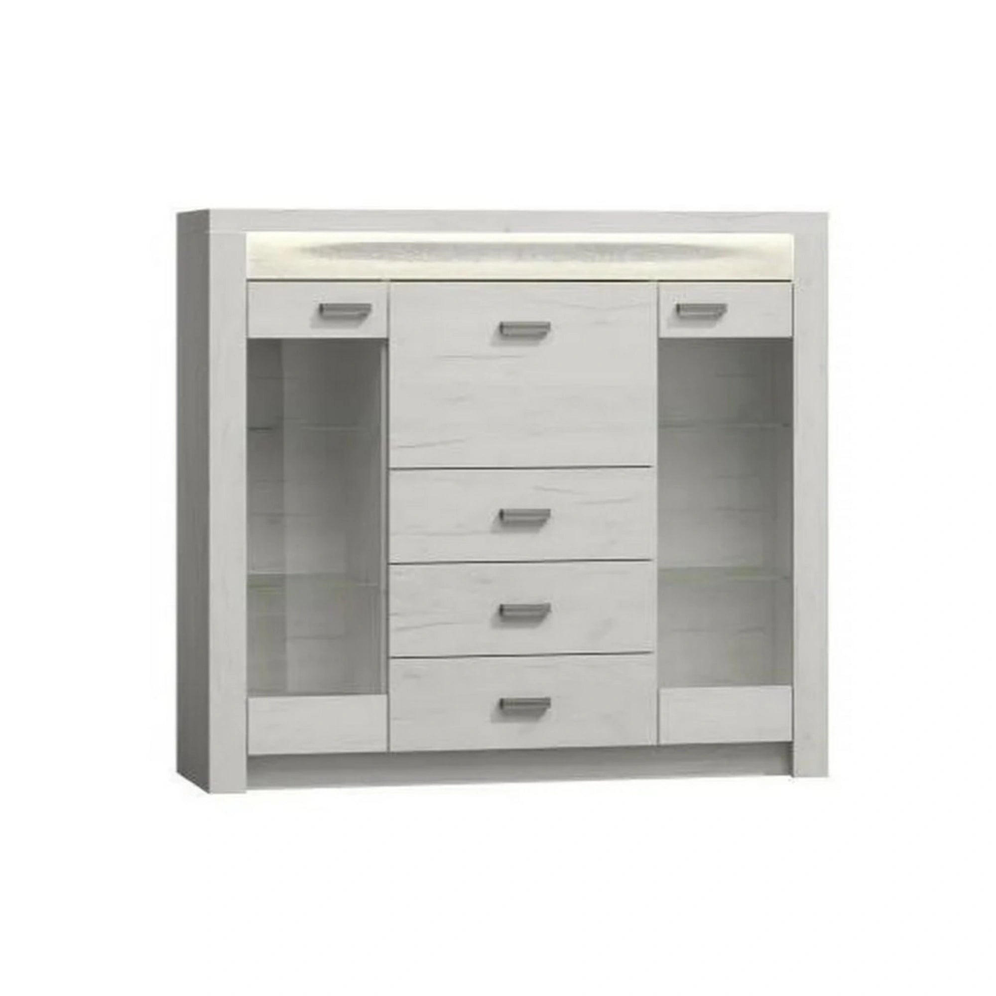 Vitrina INDIANAPOLIS I8, stejar craft alb, PAL laminat, 137x42x122 cm