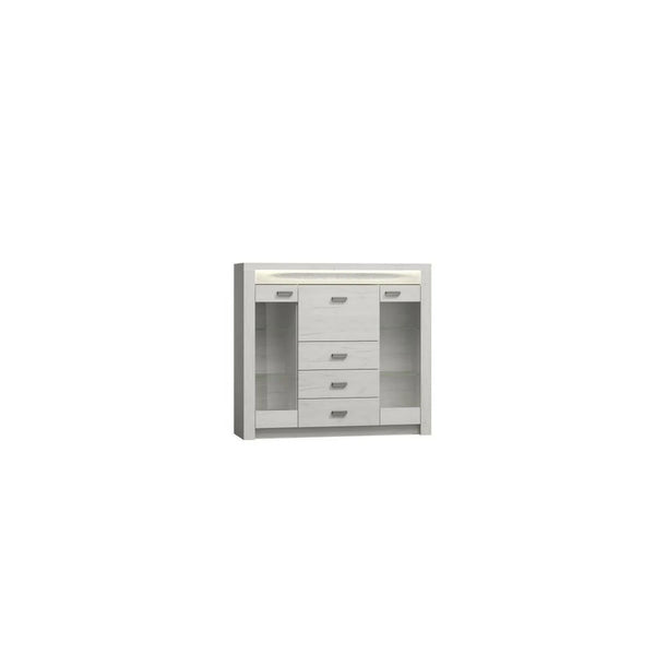 Vitrina INDIANAPOLIS I8, stejar craft alb, PAL laminat, 137x42x122 cm