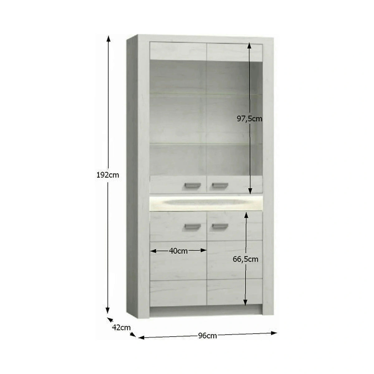 Vitrina INFINITY I-03, frasin alb, PAL melaminat/sticla, 96x42x192 cm