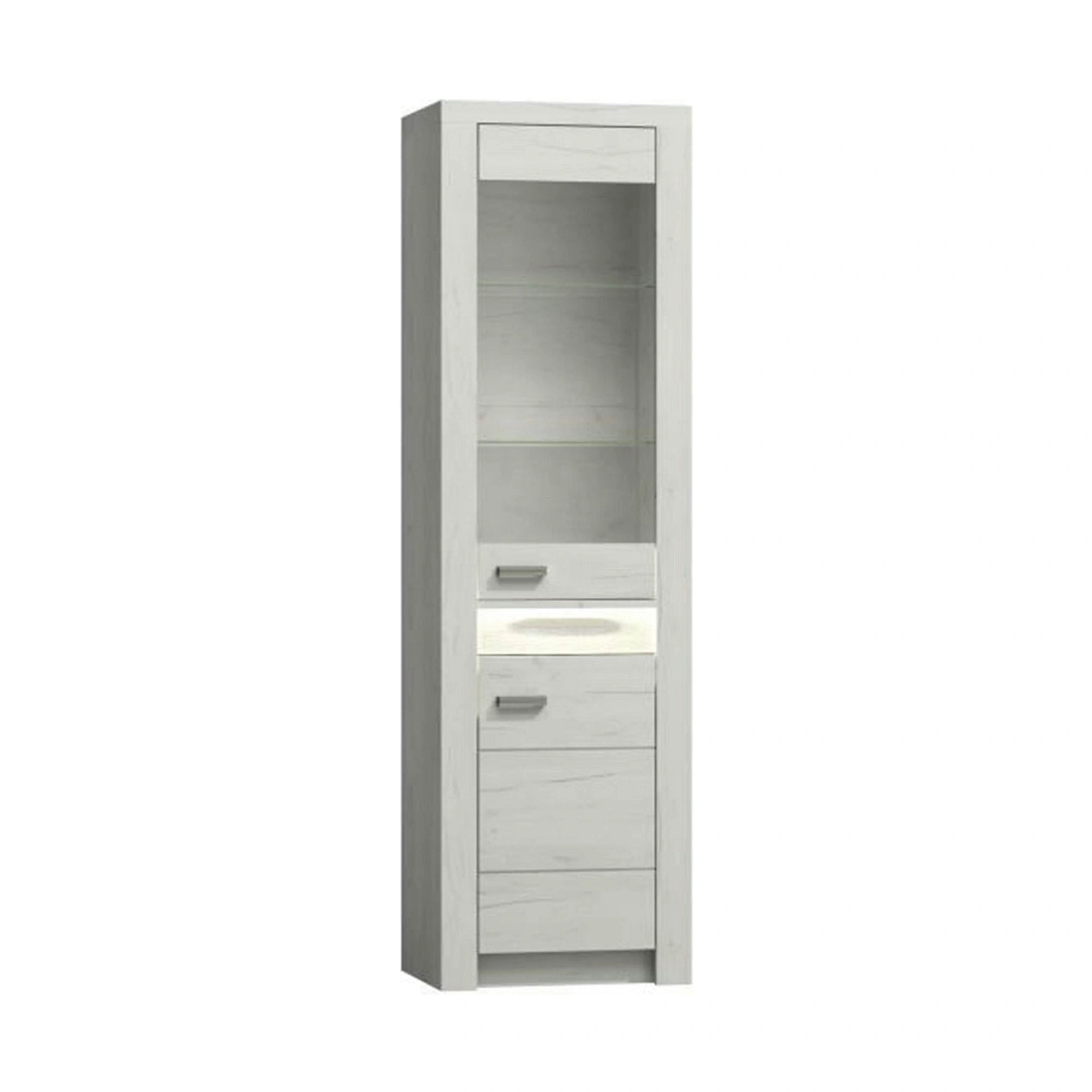 Vitrina INFINITY I-04, frasin alb, PAL melaminat/sticla, 56x42x192 cm