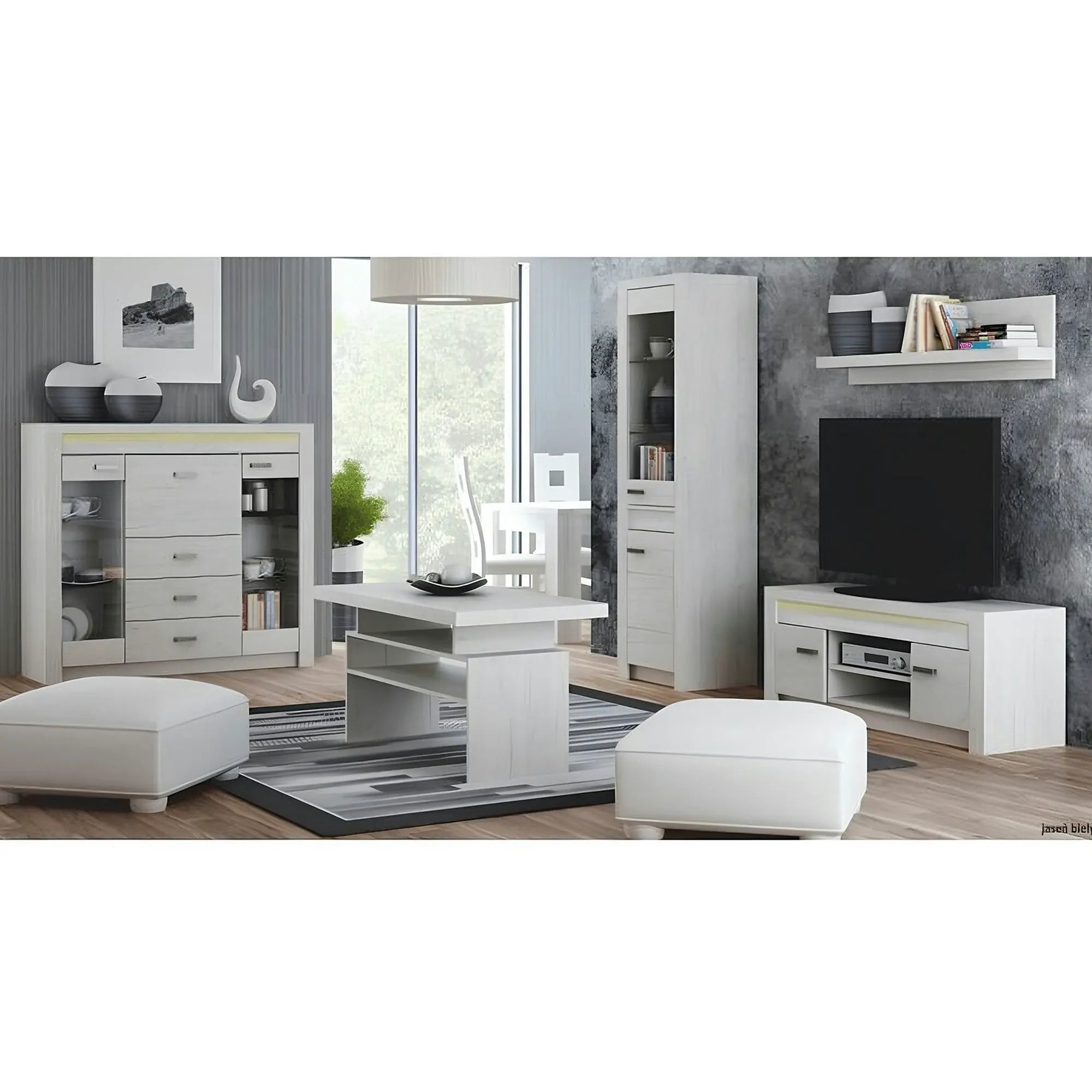 Vitrina INFINITY I-04, frasin alb, PAL melaminat/sticla, 56x42x192 cm