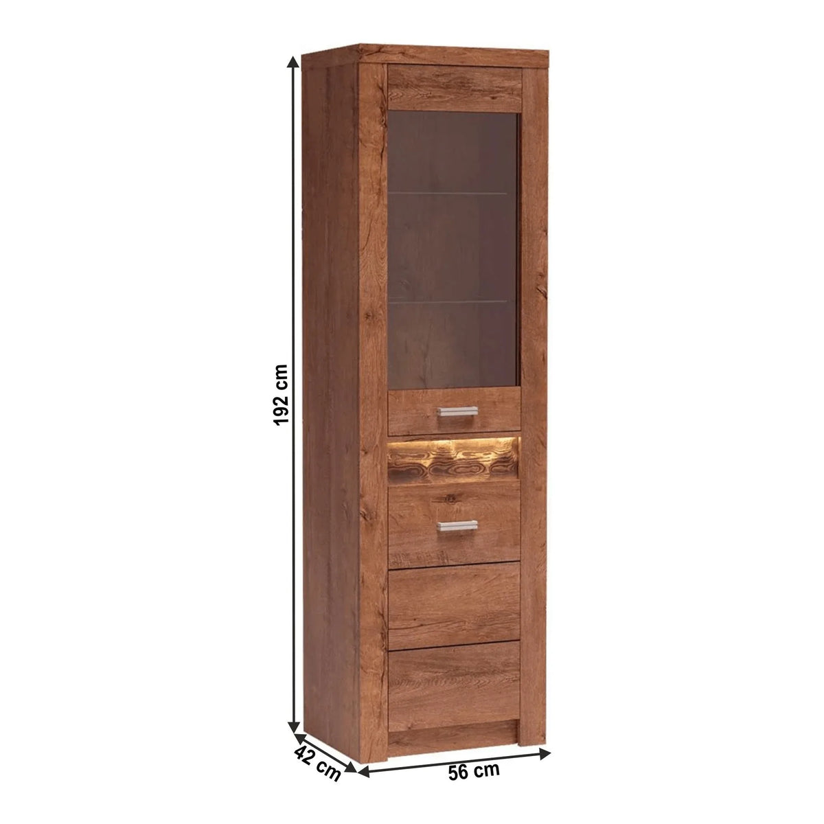 Vitrina INFINITY I-04, frasin deschis, PAL melaminat/sticla, 56x42x192 cm