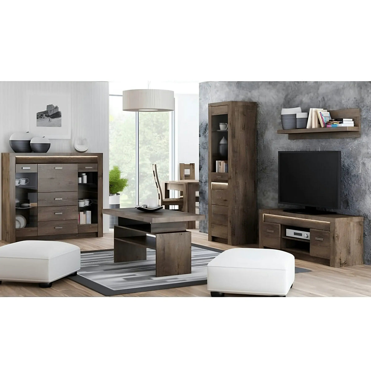 Vitrina INFINITY I-04, frasin inchis, PAL melaminat/sticla, 56x42x192 cm
