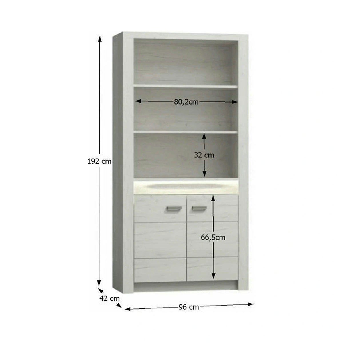 Vitrina INFINITY I-05, frasin alb, PAL melaminat, 96x42x192 cm