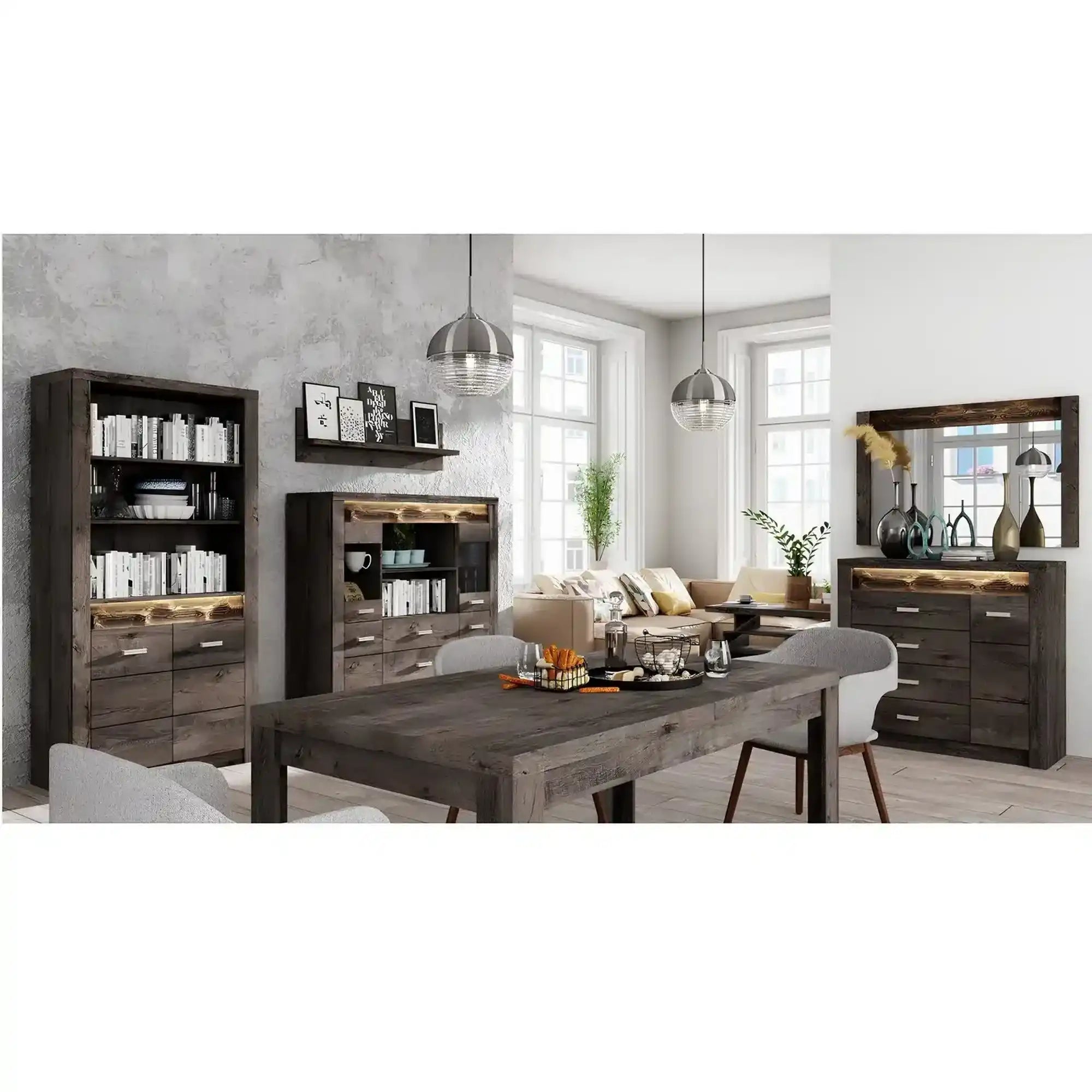 Vitrina INFINITY I-05, frasin inchis, PAL melaminat, 96x42x192 cm