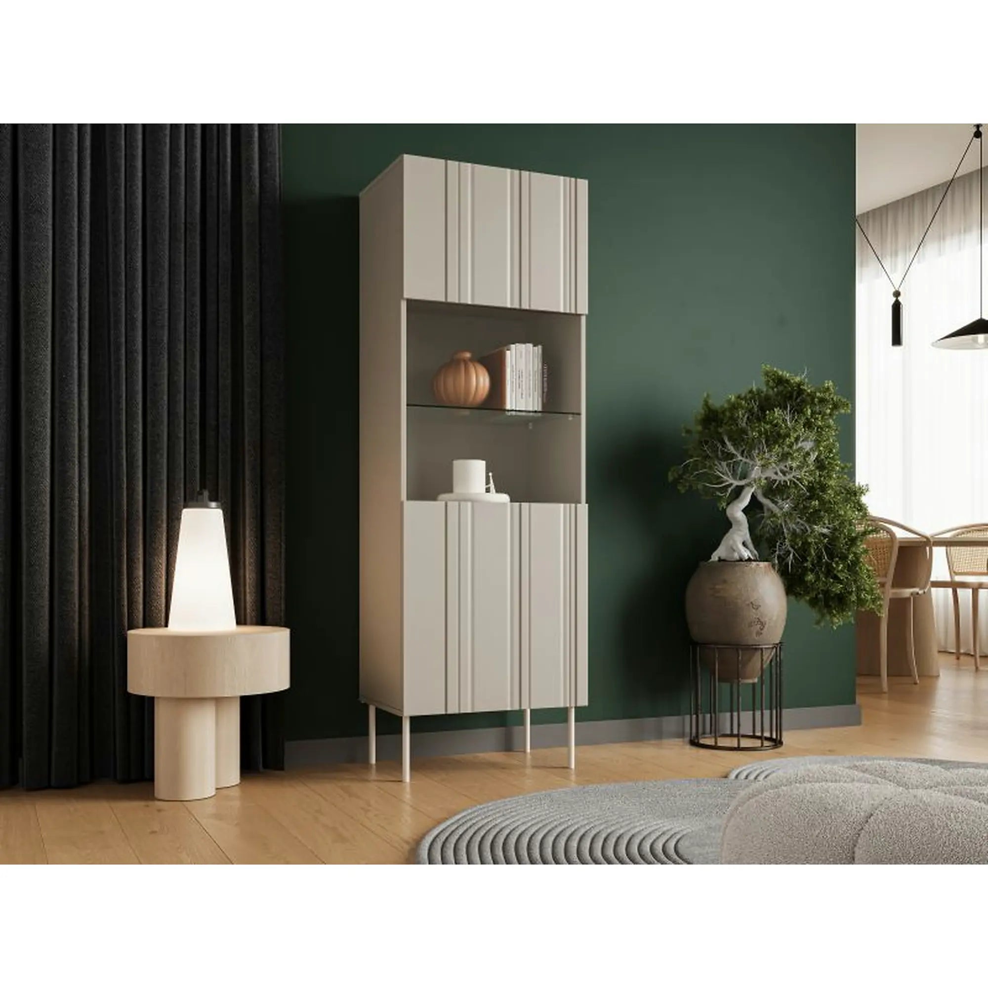 Vitrina ISLA, bej, PAL laminat/sticla, 60x40x180 cm