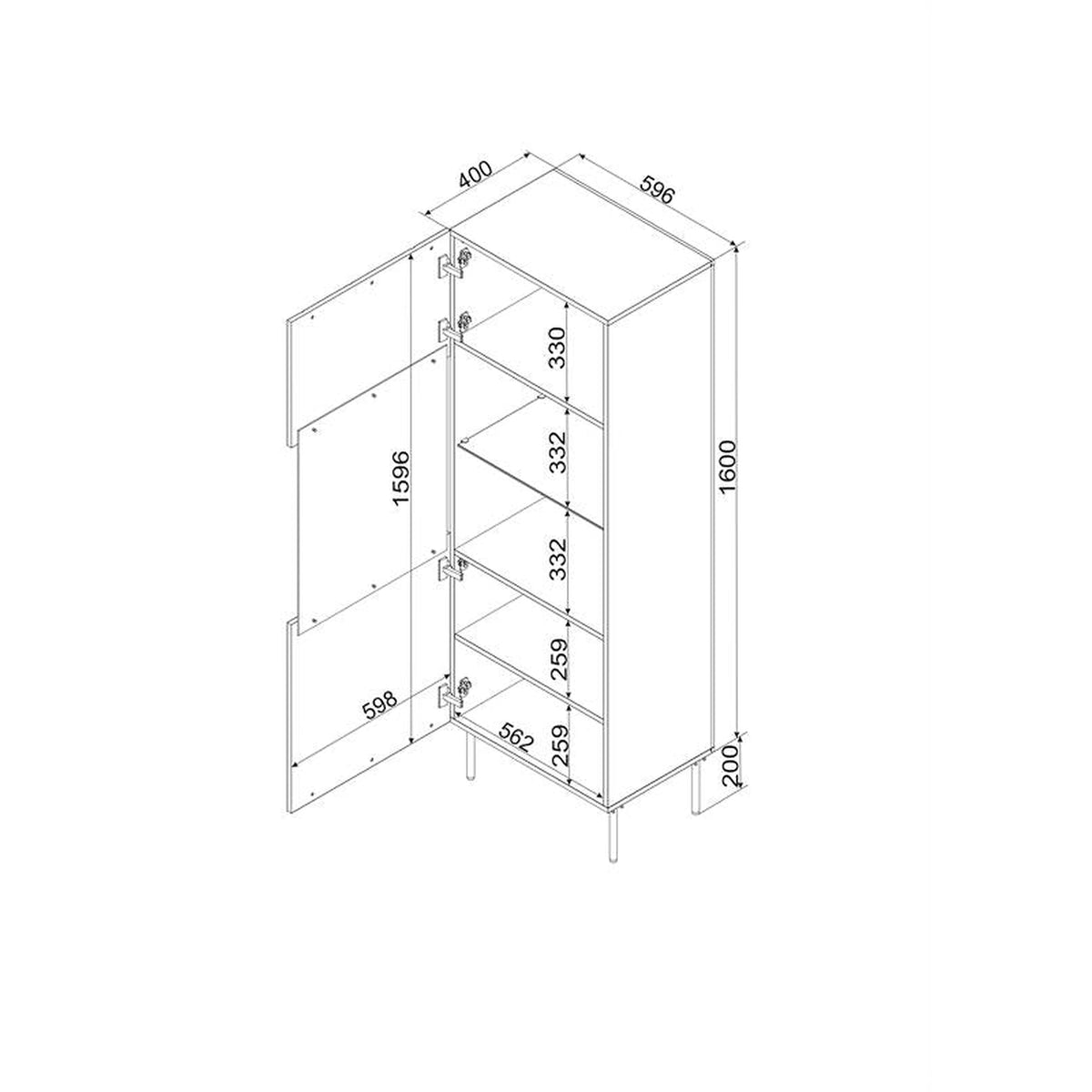 Vitrina ISLA, bej, PAL laminat/sticla, 60x40x180 cm