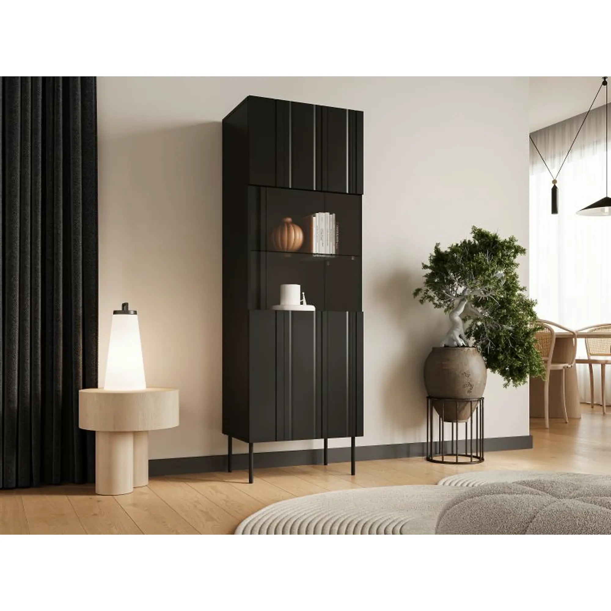 Vitrina ISLA, negru, PAL laminat/sticla, 60x40x180 cm