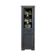 Vitrina JASMIN, gri grafit/stejar artisan, PAL/sticla, cu iluminare LED, 66x42x204 cm