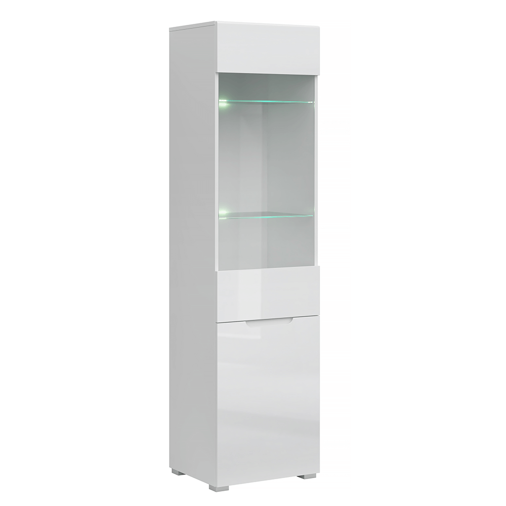 Vitrina JOLK 1D1W, alb lucios, DTD laminat/sticla, 50x43x190 cm