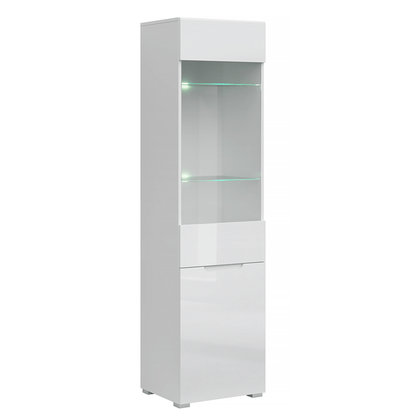 Vitrina JOLK 1D1W, alb lucios, DTD laminat/sticla, 50x43x190 cm