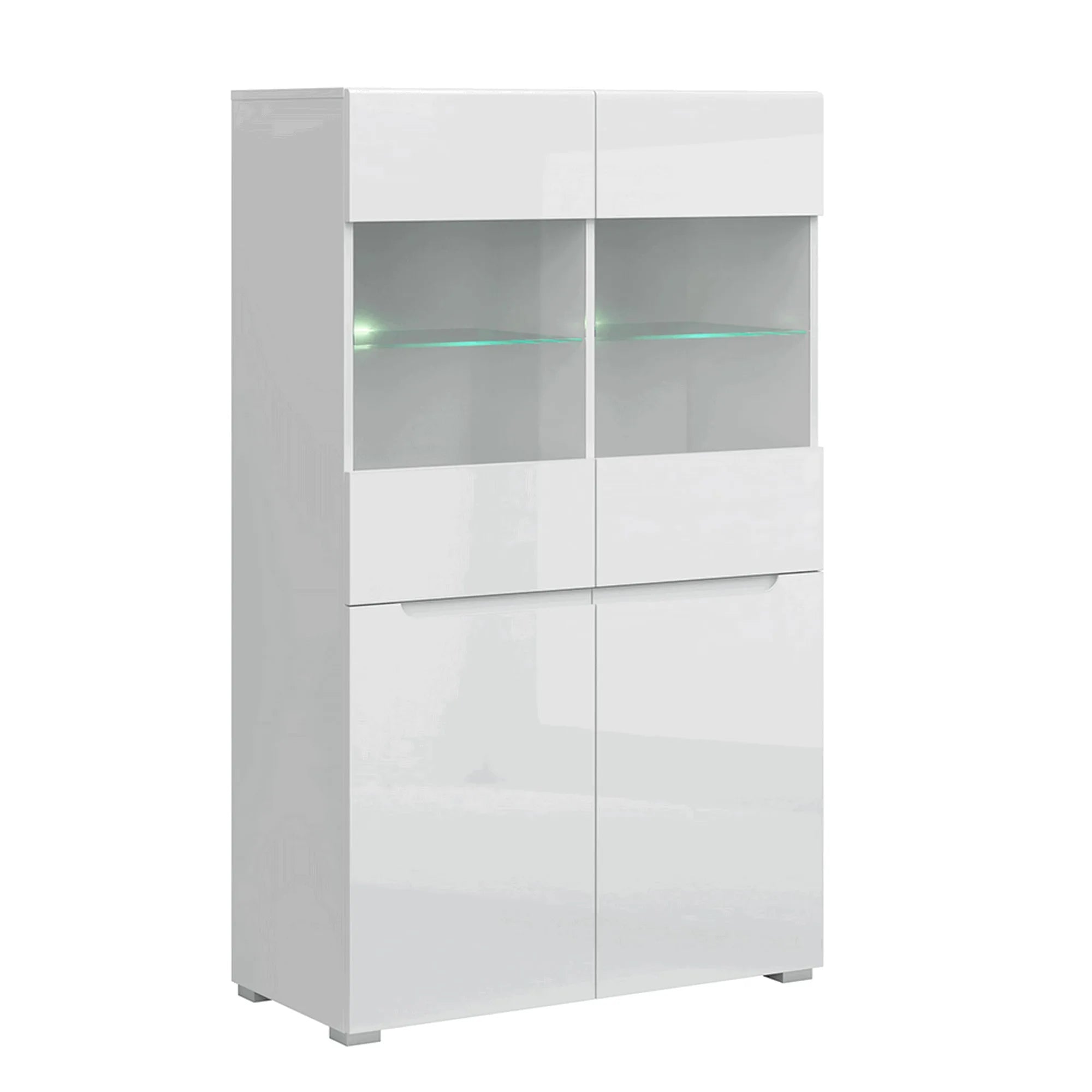 Vitrina JOLK 2D2W, alb lucios, DTD laminat/sticla, 90x42x149 cm