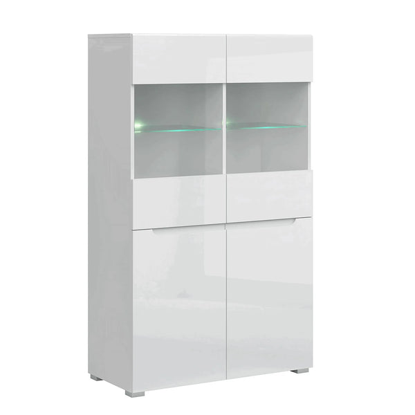Vitrina JOLK 2D2W, alb lucios, DTD laminat/sticla, 90x42x149 cm