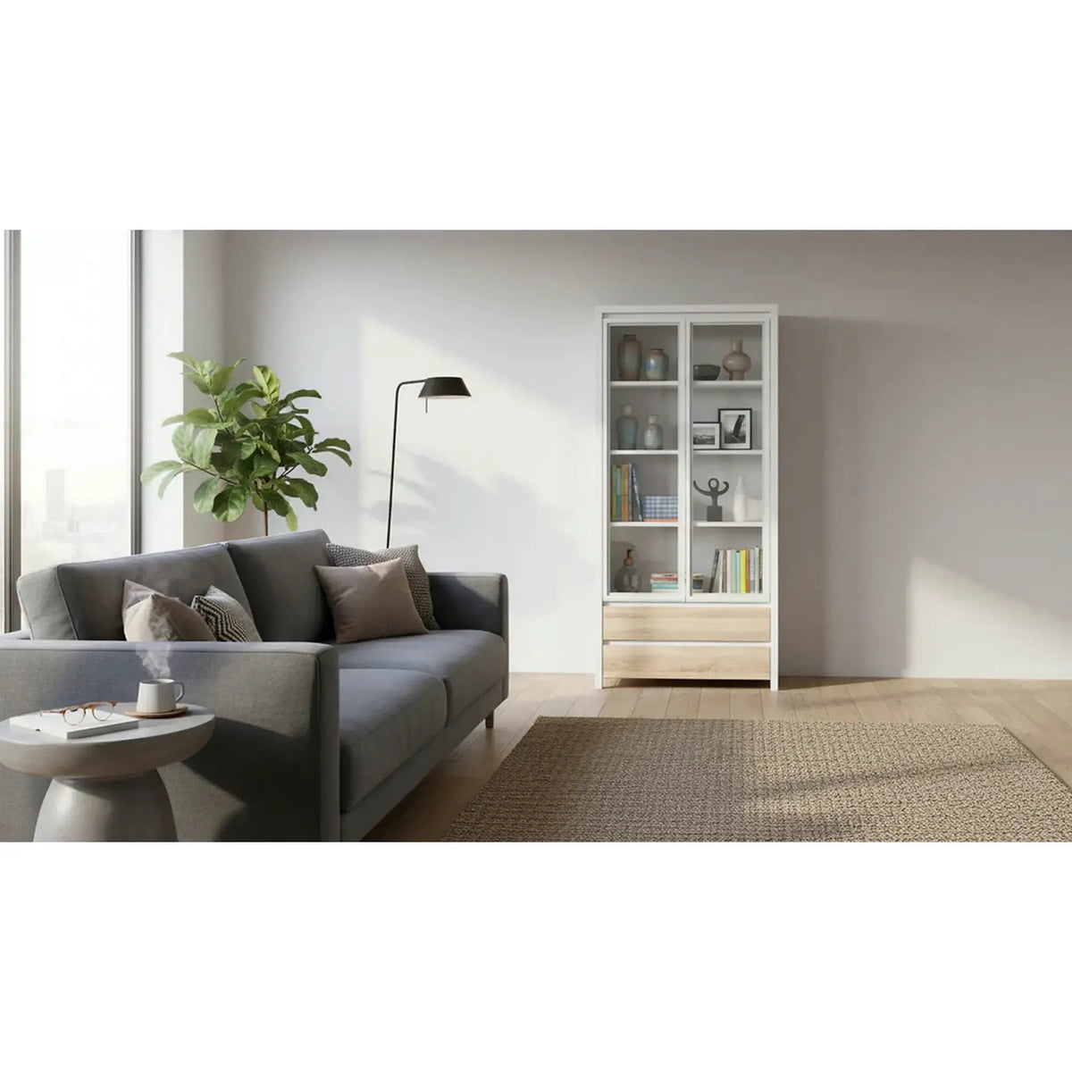 Vitrina KASPIAN, alb/stejar, PAL, 90x41x201 cm