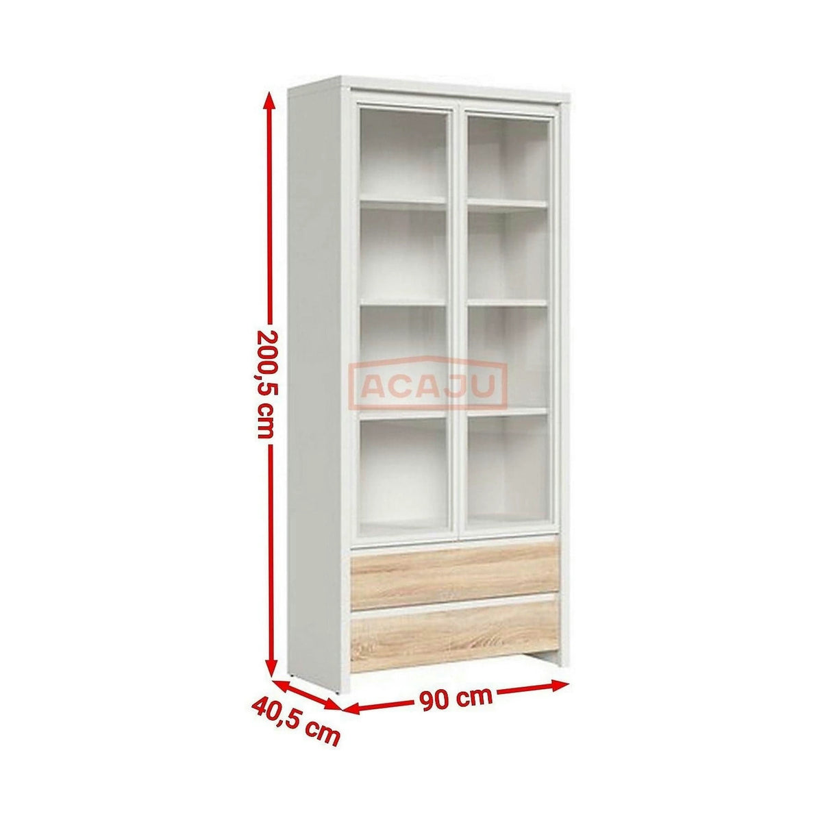 Vitrina KASPIAN, alb/stejar, PAL, 90x41x201 cm