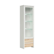 Vitrina KASPIAN, alb/stejar sonoma, PAL/sticla securizata, 56x41x201 cm