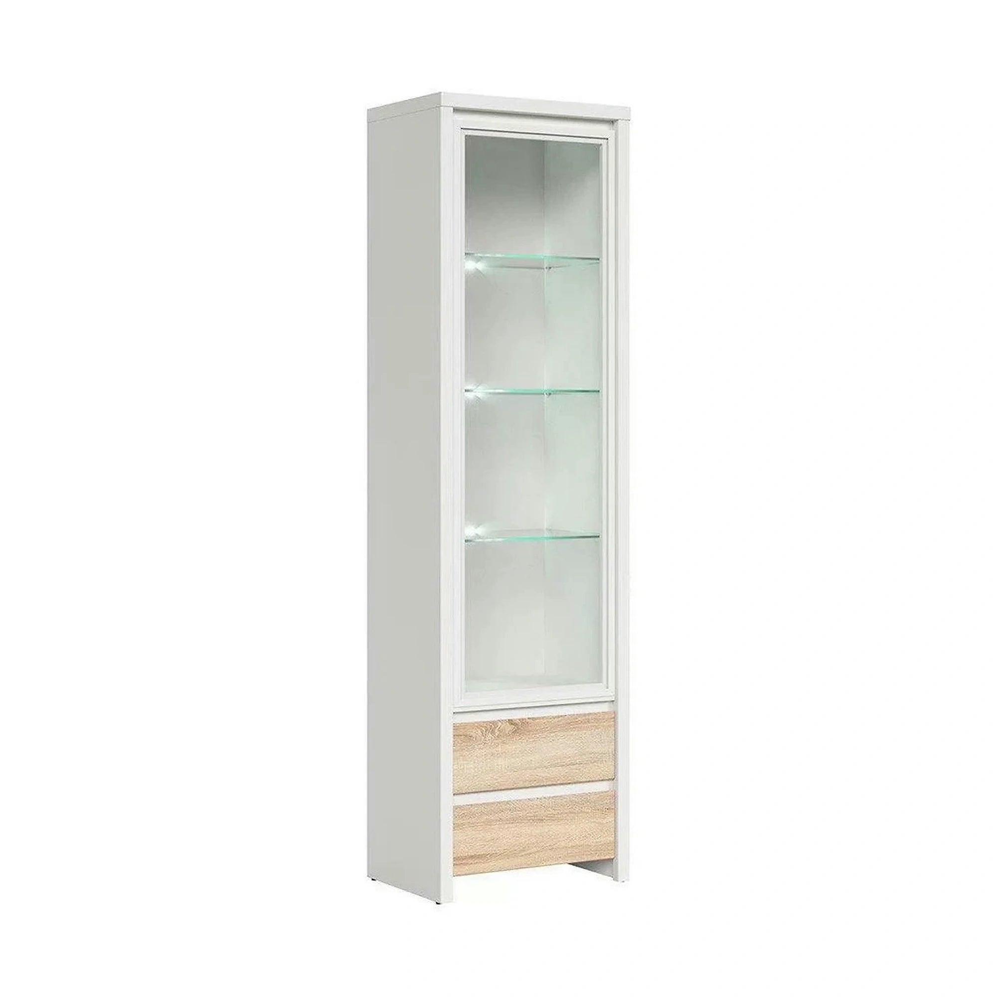 Vitrina KASPIAN, alb/stejar sonoma, PAL/sticla securizata, 56x41x201 cm