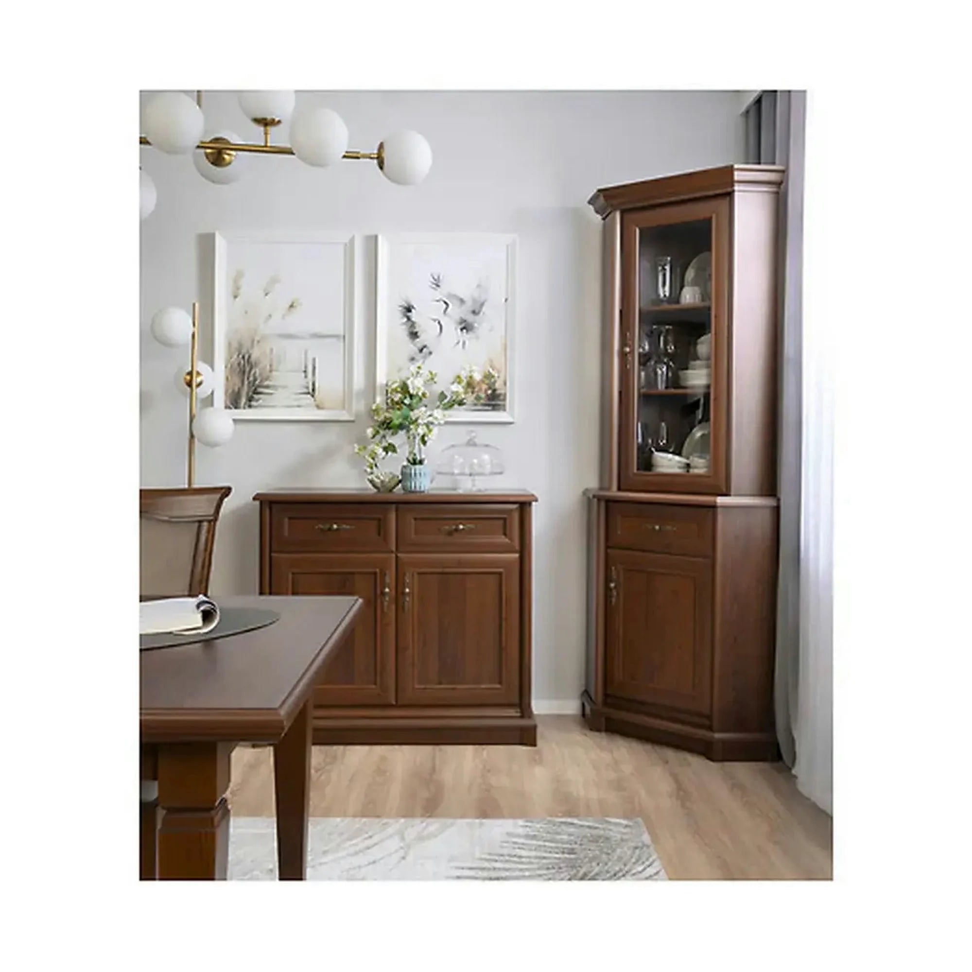 Vitrina KENT stanga, castan, PAL/sticla securizata, 71x43x205 cm