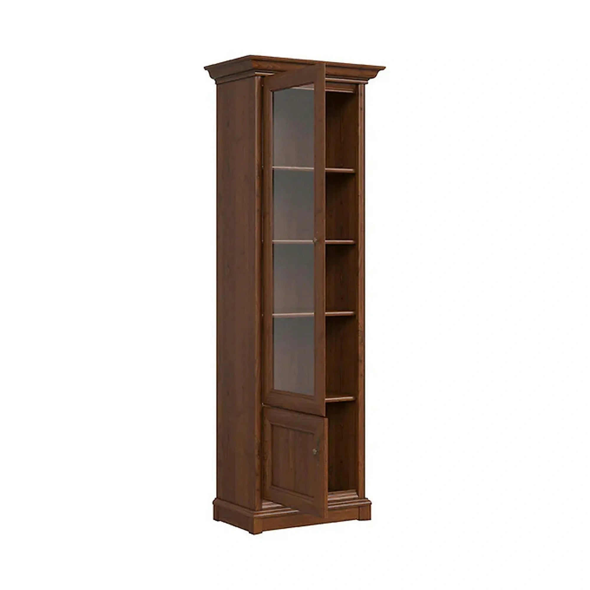 Vitrina KENT stanga, castan, PAL/sticla securizata, 71x43x205 cm