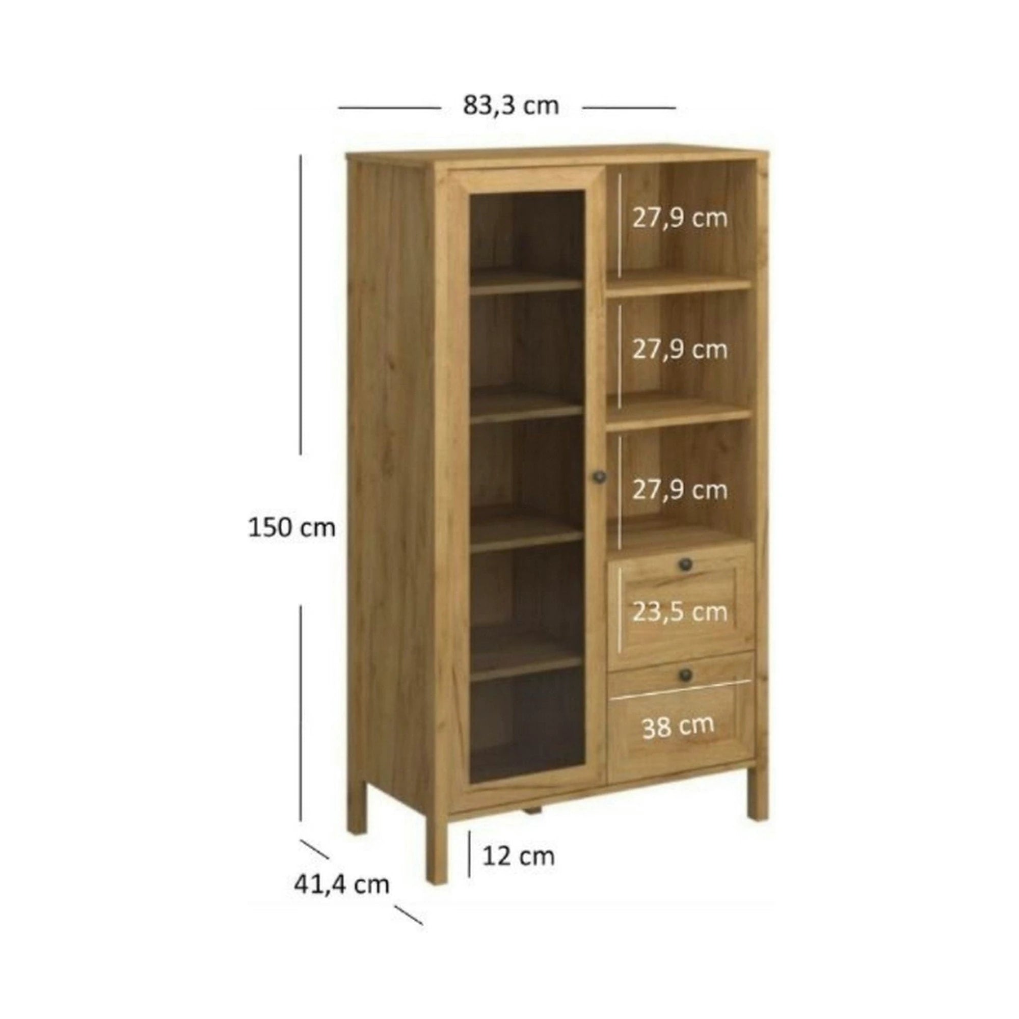 Vitrina KLARK, stejar auriu, PAL laminat, 84x42x150 cm