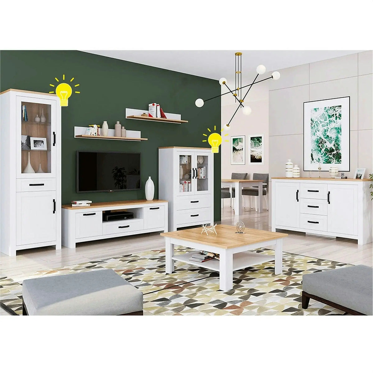 Vitrina LANZETTE A, alb/stejar craft auriu, DTD laminat, 64x41x200 cm