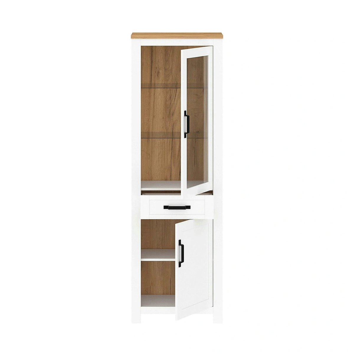 Vitrina LANZETTE A, alb/stejar craft auriu, DTD laminat, 64x41x200 cm