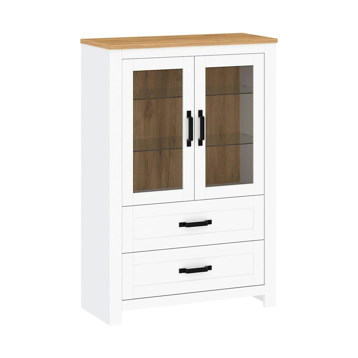 Vitrina LANZETTE K, alb/stejar craft auriu, DTD laminat, 94x41x140 cm