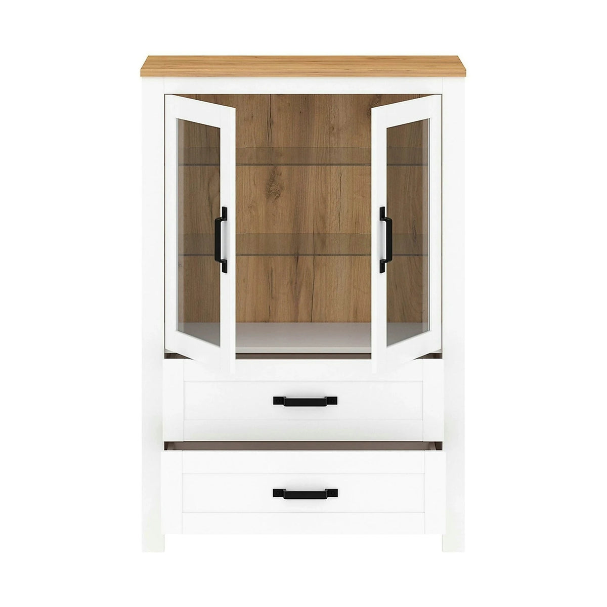 Vitrina LANZETTE K, alb/stejar craft auriu, DTD laminat, 94x41x140 cm