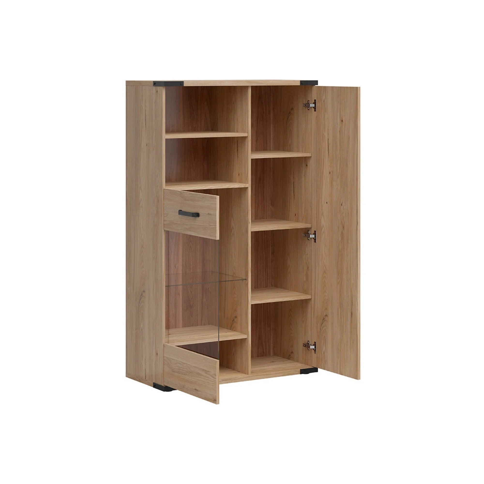 Vitrina LARA, frasin, PAL laminat/sticla, 90x40x151 cm