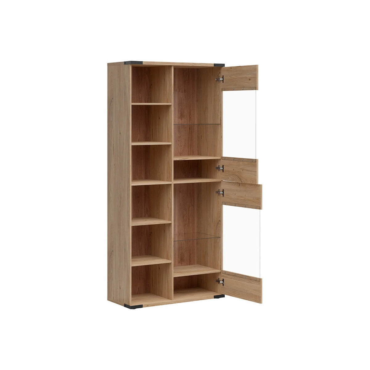 Vitrina LARA, frasin, PAL laminat/sticla, 90x40x198 cm