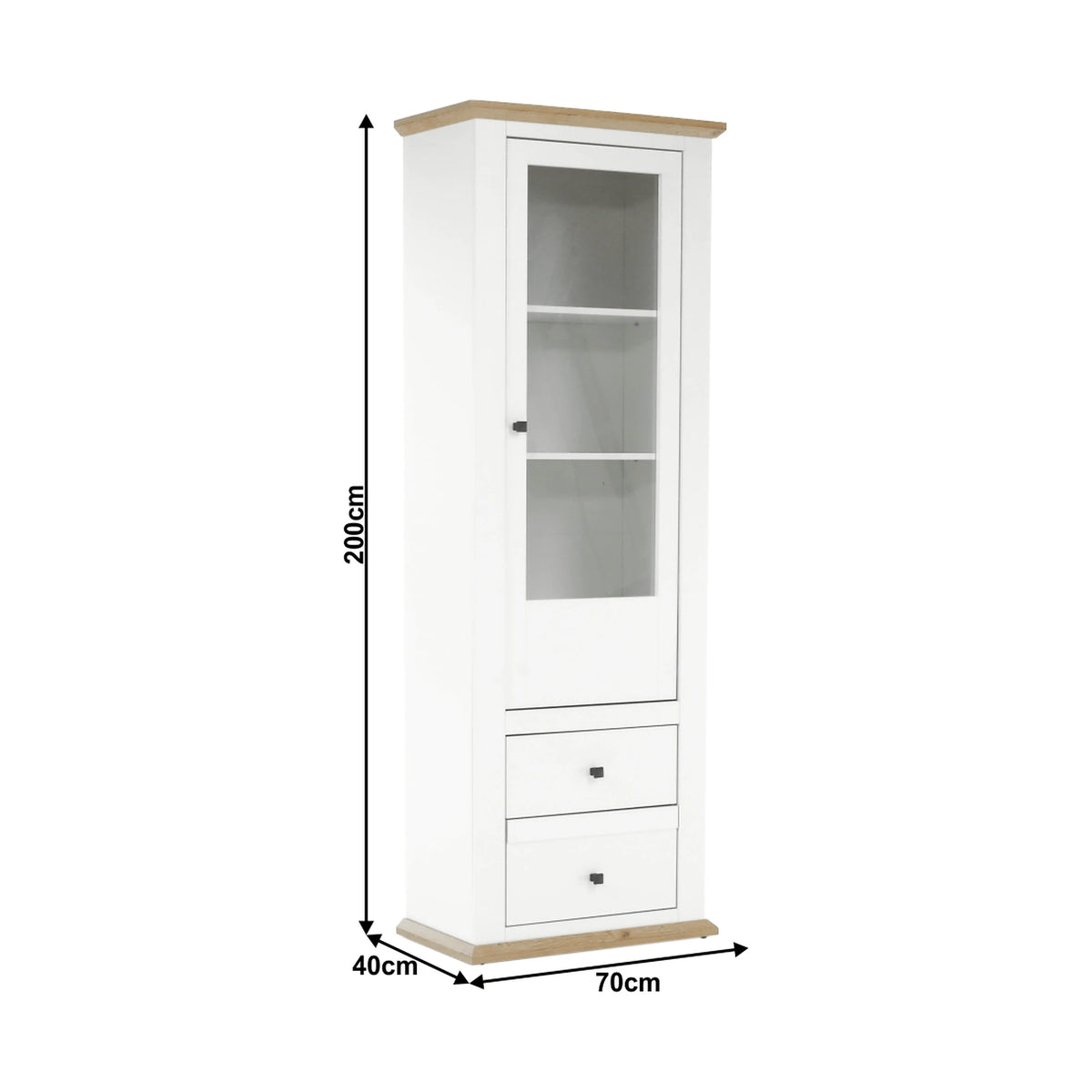 Vitrina LEON MZ4, alb/stejar deschis, PAL laminat, 70x40x200 cm