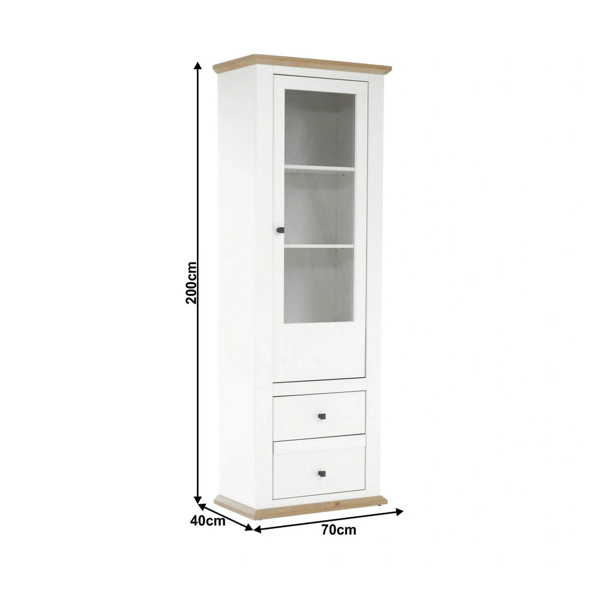 Vitrina LEON MZ4, alb/stejar deschis, PAL laminat, 70x40x200 cm