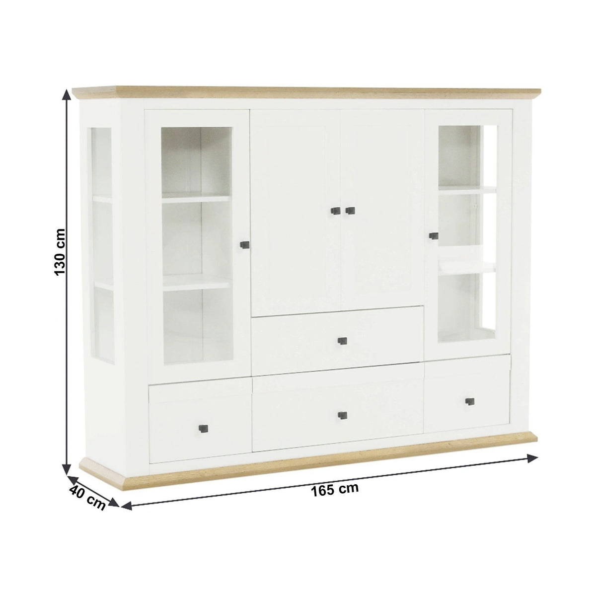 Vitrina LEON MZ6, alb/stejar deschis, PAL laminat, 165x40x130 cm