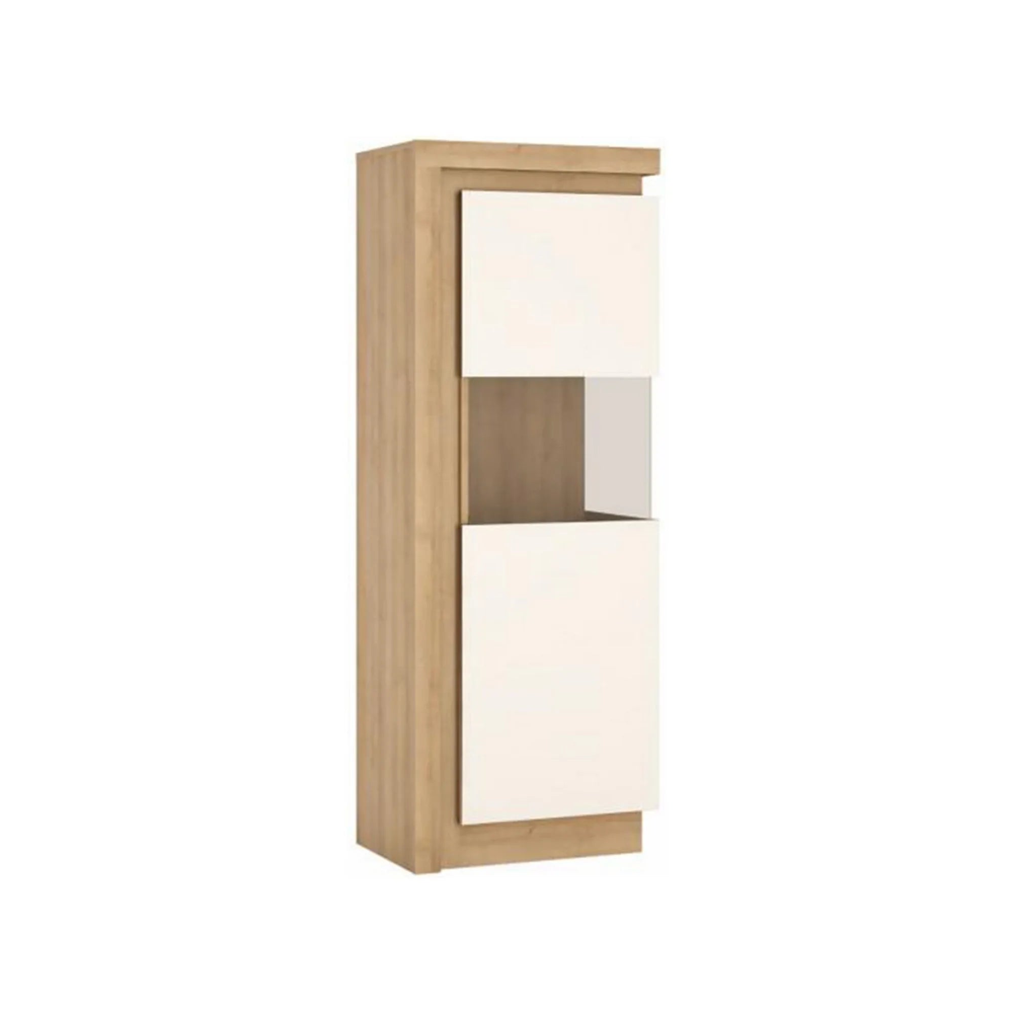 Vitrina LEONARDO LYOV01P, stejar rivierra/alb lucios, PAL melaminat, 60x42x164 cm