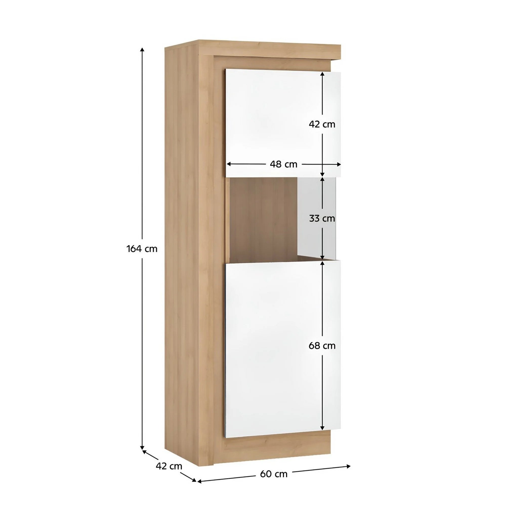 Vitrina LEONARDO LYOV01P, stejar rivierra/alb lucios, PAL melaminat, 60x42x164 cm